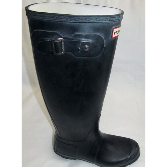 Hunter Black Matte Rubber Tall Rain Boots Rainboots Womens Size 8 Mens Size 7 - Picture 2 of 10